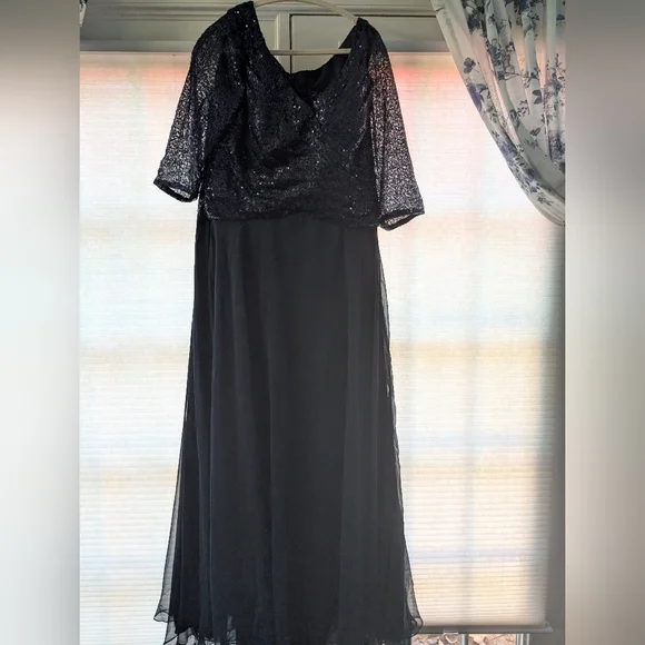 La Femme Midnight Blue Sequin Long Sleeve Dress